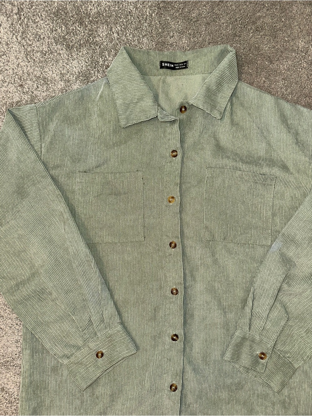 SHEIN Women's Sage Green Corduroy Button-Down Shirt